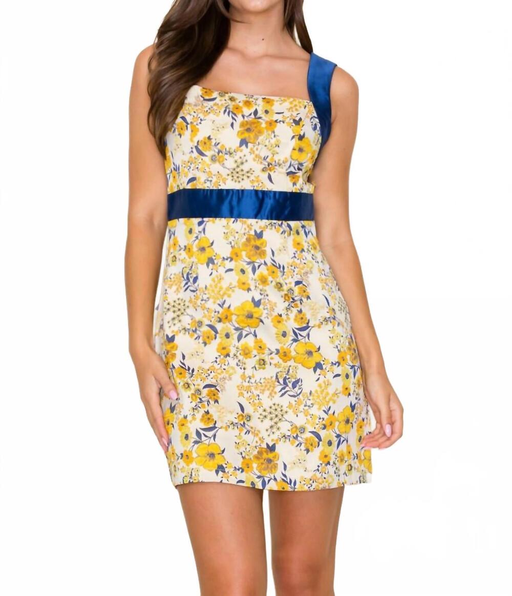 NEW B.RIGHT floral mini dress in yellow/beige /blue